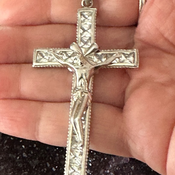 CZ big 925 sterling silver crucifix cross - Picture 6 of 9